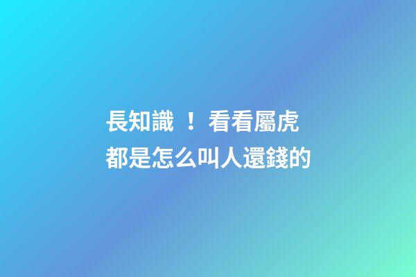 長知識！看看屬虎都是怎么叫人還錢的